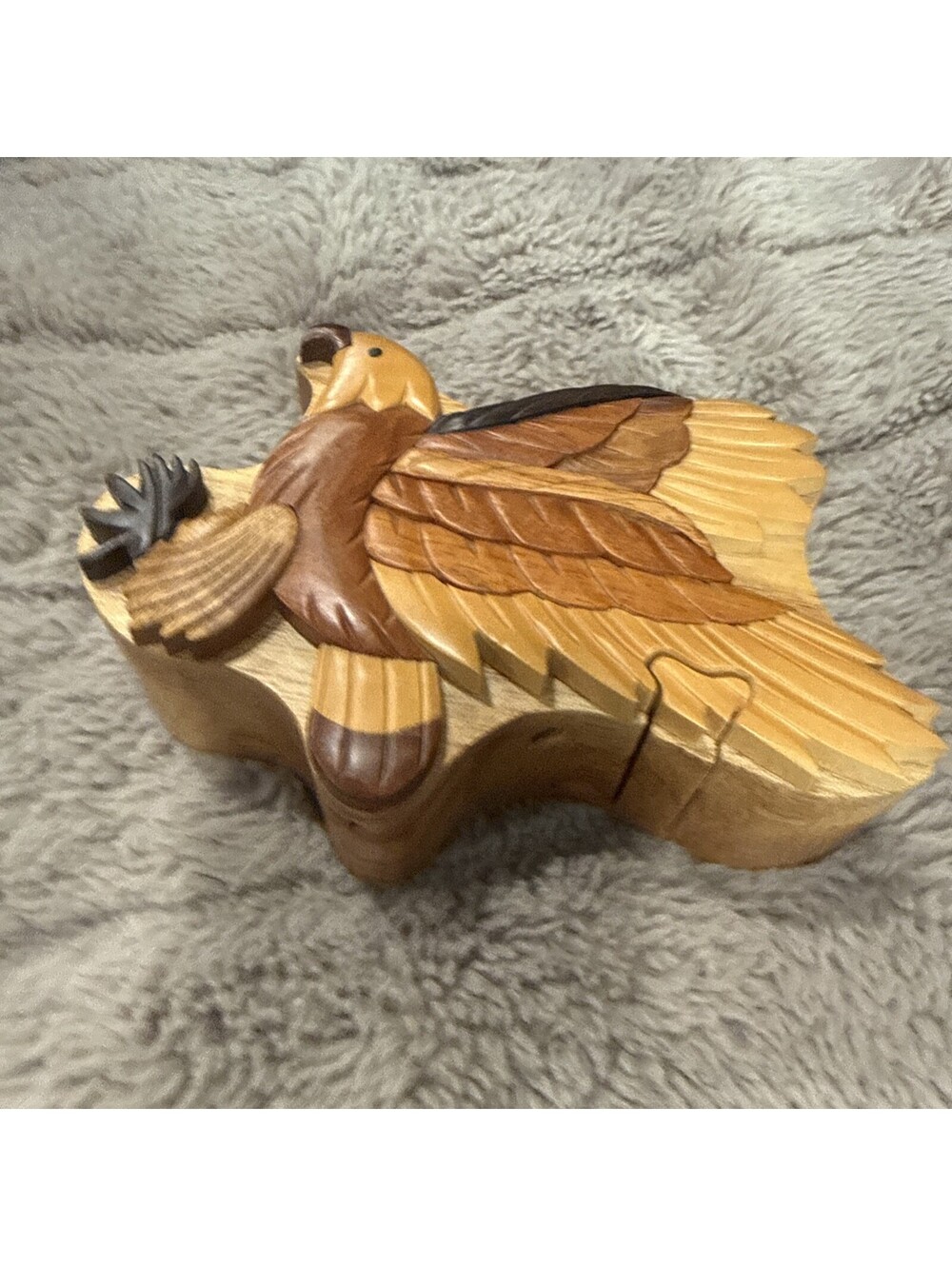 Flying Eagle Wood Puzzle Box Handmade Keepsake Jewelry Trinket Decorative Box